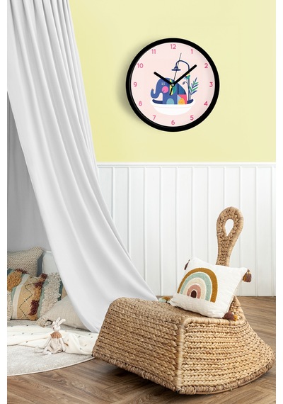Küvette Fil Modern Tasarım Duvar Saati - 25cm - Önü Camlı Siyah Kasa - Sessiz Mekanizma-jh0245 Siyah