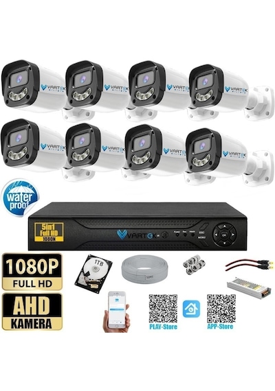 8 Kameralı 1000gb-5mp Gece Renkli Gülen Yüz 1080p Fullhd Kamera Set-su Gecirmez