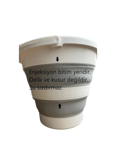 2'li Set Katlanabilir Çamaşır Sepeti Katlanabilir Akordiyon Su Kovası Yeni Nesil Temizlik Seti Beyaz - Gri
