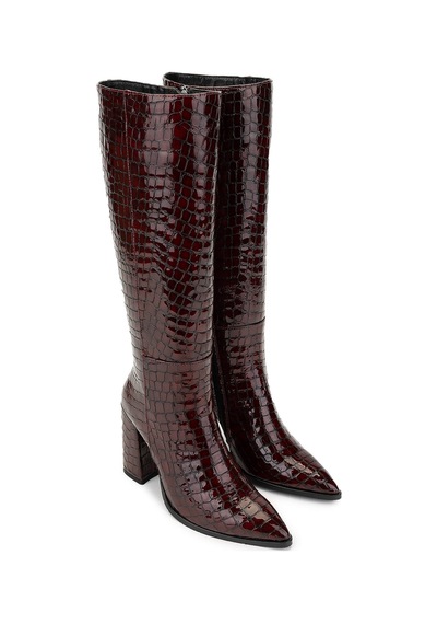 Tamer Tanca Kadın Hakiki Deri Bordo Casual Çizme 33 409-1 Bn Czm Sk24-25 Bordo Kroko Bordo