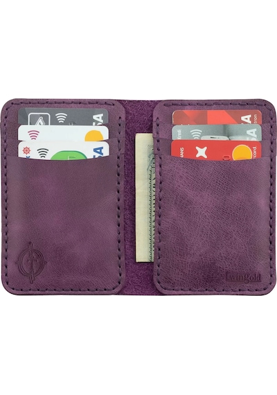 Twingold İsme Özel Dikey Mini Cüzdan - %100 Rainbow Deri - A010005 - Mor Mor