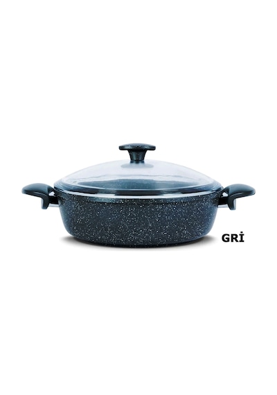 Thermoad Döküm Granit Tencere Basık Pilav Tenceresi 28 CM Gri