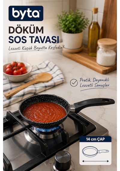 14 Cm Döküm Sos Tavası Yapışmaz Granit Desenli Mini Tava Diğer