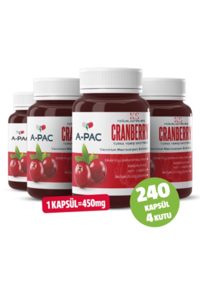 Kızılcık Sepeti A-Pac Cranberry Turna Yemişi Kızılcık Ekstresi 4 x 60 Kapsül