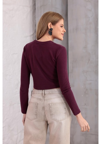 Ckm Moda Mira Selanik Oval Fermuar Bluz Bordo