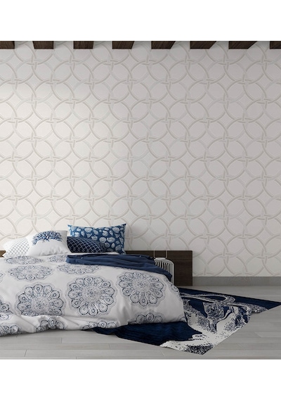 Beyaz Krem Geometrik Desen Ucuz Duvar Kağıdı 53965 Çok Renkli