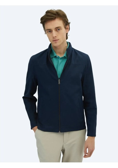Kip Lacivert Regular Fit Gizli Kapüşon Casual Dokuma Çift Taraflı Mont Lacivert