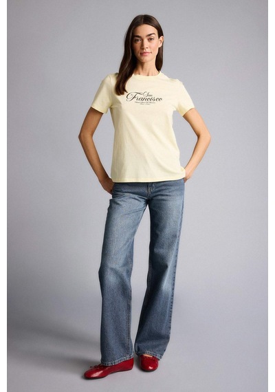 Defacto Baskılı Sarı Kadın T-shirt H2138ax/yl149