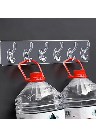 Kendinden Yapışkanlı Güçlü Şeffaf 6 Kancalı Askılık, Kapı Arkası, Mutfak, Duvar, Banyo Askısı Çok Renkli