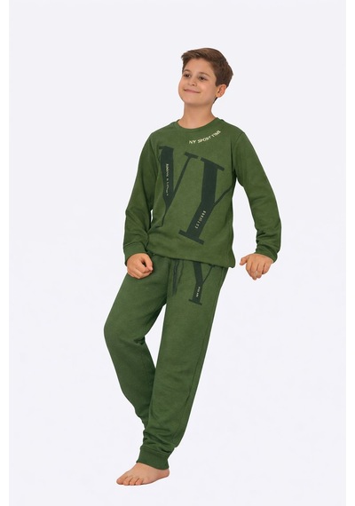 Tarık 11-16 Yaş Erkek Çocuk Pijama Takım Ny Baskılı-4225310 - Yeşil Yeşil