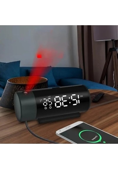 Projeksiyonlu Silindir Ekran Çalar Saat, Çift Alarm Özelliği 07 Beyaz