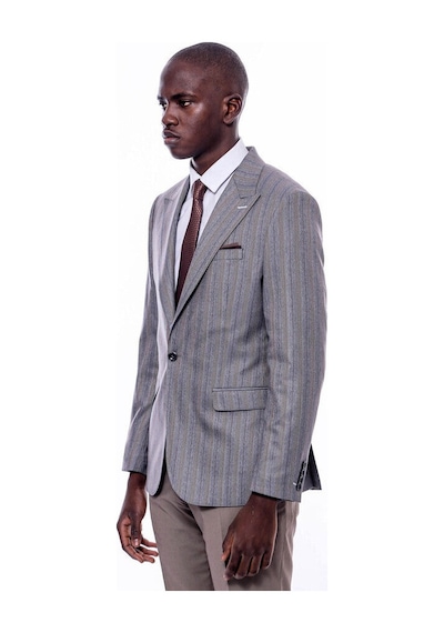 Ekose Çizgili Slim Fit Gri Erkek Ceket - Wessi Gri