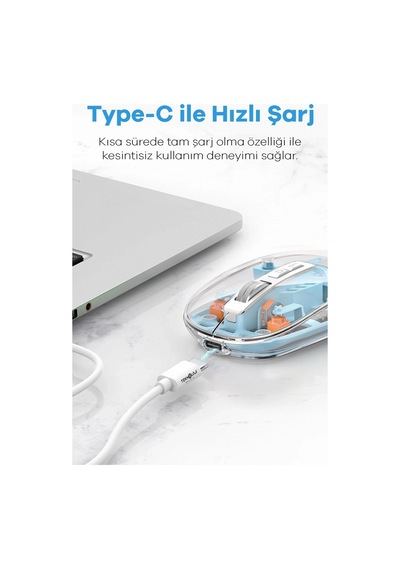 Bluetooth Usb Çift Modlu Sessiz Mouse, Şeffaf Mıknatıslı Kapaklı, Type-c Şarjlı, Dpı Ayarlı, Kablosu
