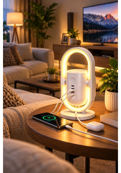 Akım Korumalı Masaüstü Güç Ünitesi 2 Priz, 2 Usb-c + Usb-a, 20w Pd & 18w Qc Hızlı Şarj, Led Ortam Aydınlatmalı 3680w 1.9 M