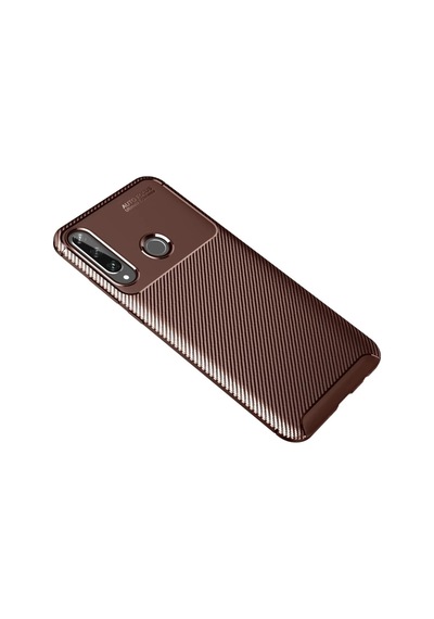 Huawei Y6p Uyumlu Kılıf Auto Focus Karbon Kapak - Kahverengi