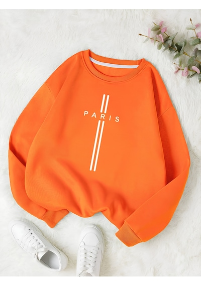 Startmore Turuncu Unisex Kadın/erkek Paris Özel Renkli Oversize Bisiklet Yaka Pamuklu