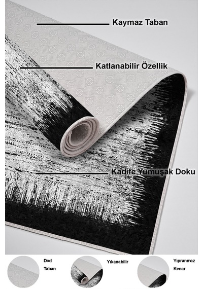 Dekoreko Kaymaz Taban Djt Mutfak Halısı Trend Modern 1342 Siyah