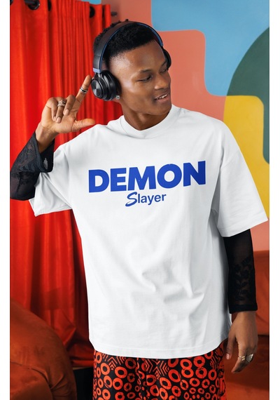 Sevbano Demon Slayer Kimetsu No Yaiba Anime Sırt Baskılı Unisex Oversize Beyaz