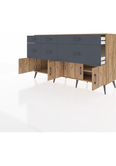Kronos Konsol Tek Raflı 6 Çekmeceli 4 Kapaklı 176x59x99 Çam-çam/a Çam-çam/antrasit
