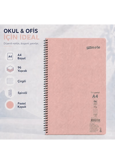Mynote Flex Pastel A4 96 Yaprak 60 Gr Spiralli Çizgili Defter Somon