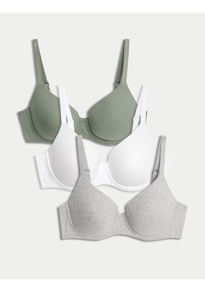 Marks & Spencer 3'lü Pamuklu T-Shirt Sütyeni Seti T33000322 Yeşil