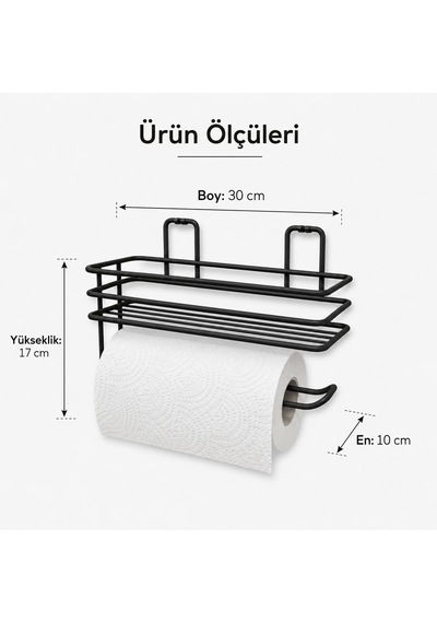 Yapışkanlı Siyah Raflı Solo Havlu Askısı, Delmeden Montaj Banyo Ve Mutfak Duvar Tipi Havluluk Organizer