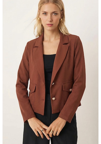 Armonika Kadın Koyu Kahve Erkek Yaka Kare Cepli Crop Ceket Arm-26k001026