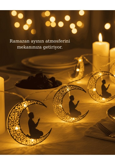Led Peri Işığı, Ramazan Ay Işığı Secde Eden Adam Silüetli Çok Renkli