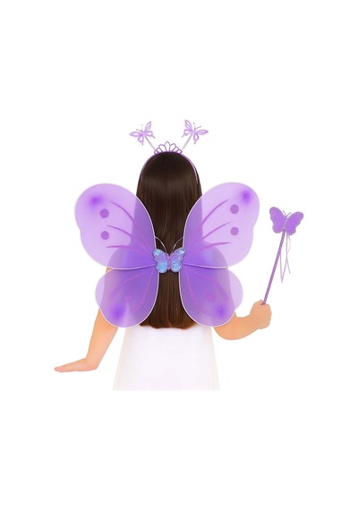 Terrien Premium Lila Mor Kız Seti 50 Cm Kanadı, Taç Ve Asa Oyun Aksesuarı Eğlence Eşyası