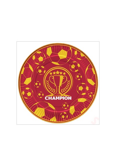 Futbol Sarı Kırmızı Champion Karton Tabak - 23cm X 8 Adet