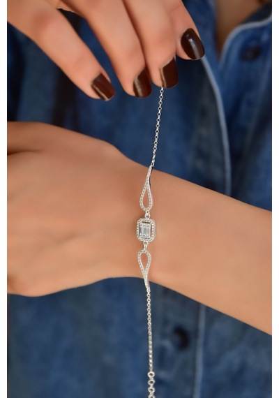 Papatya Silver 925 Ayar Gümüş Rodyum Kaplama Baget Taşlı Bileklik