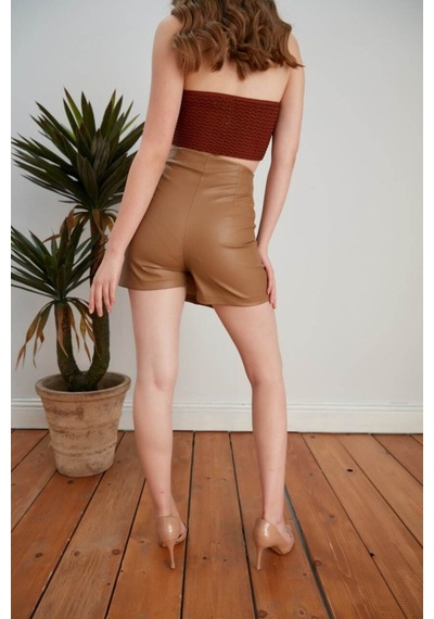 Winmoda34 Deri Şort Etek Taba