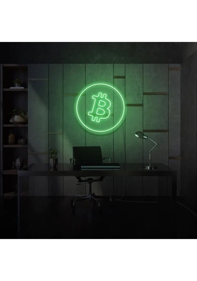 Bitcoin Logo Neon Tabela Yeşil