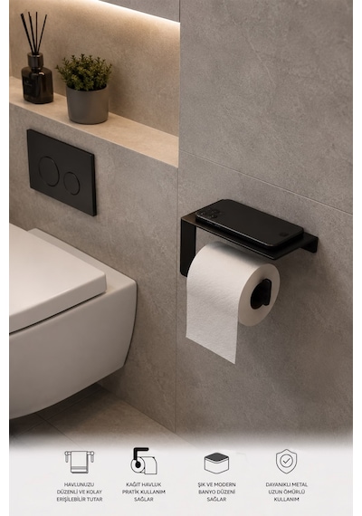 Siyah Tuvalet Kağıtlığı - Dayanıklı Banyo & Tuvalet Düzenleyici