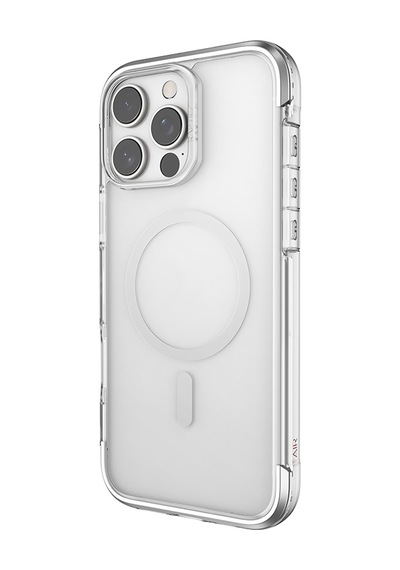 Apple Uyumlu iPhone 16 Pro Kılıf Magsafeli Raptic Air Serisi Airbag Tasarımlı Metal Köşelikli Şeffaf Kapak Gümüş