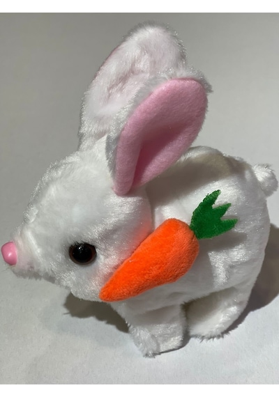Era Sesli Zıplayan Hareketli Havuçlu Peluş Tavşan 18x17 Cm Beyaz
