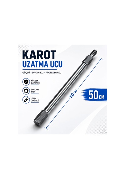 Karot Uzatma Ucu 50 Cm Karot Makinesi Uzatma Çubuğu Güçlü Çelik Gövde Uzun Ömürlü Kullanım