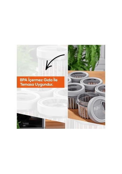 3'lü Çevir Aç Kapak Kavanoz Plastik Saklama Kabı Seti, Büyük, Orta, Küçük, 3 Boy Bej Diğer
