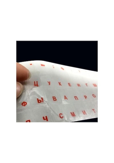 Rusça Klavye Etiketi Şeffaf Arka Kırmızı Keyboard Sticker Russian Transparent Red