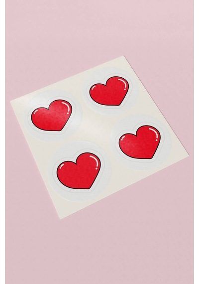 Kırmızı Kalp Desenli Kargo Paketleme Sticker Etiket 3x3cm St2102 Çok Renkli