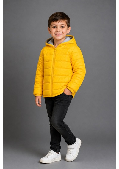 Mnk Baby & Kids Erkek Çocuk Kapüşonlu İçi Polarlı Fermuarlı Şişme Mont M00858 Sari