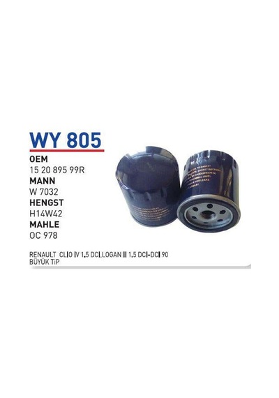152089599r Renault Clio Iv 1.5 Dcı 90 Pc Yağ Filtresi Wunder