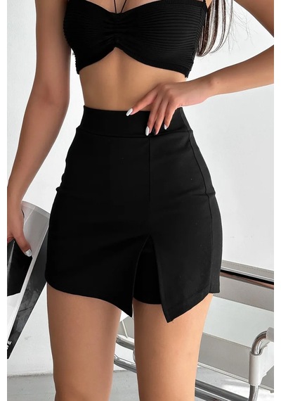 Slim'n Lift Yüksek Bel Slim Fit Mini Şort Etek Kadın Siyah Toparlayıcı Spor Günlük Siyah Şort