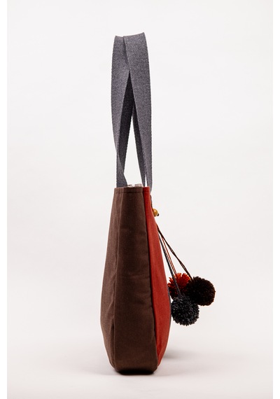 Fabric Craft Bag Omuz Çantası Kadın Duck Kumaş Desenli Büyük Boy Günlük Çanta Kahverengi - Bordo
