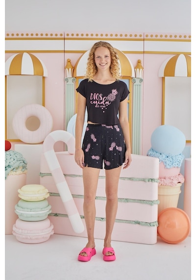 Sevim Kadın Kısa Kol Siyah Şortlu Pijama Takım C9t1n851 001