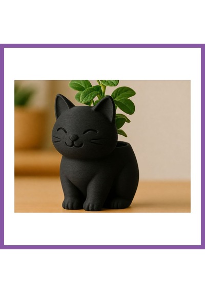 Bezos 3d Baskı Sevimli Kedi Saksı - Figürlü Sukulent Saksısı-siyah Bzoshb Standart