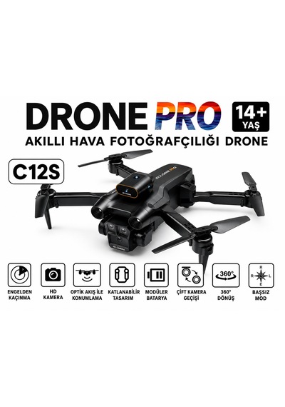 C12s Pro Dron Engelden Kaçınma Hd Kamera Optik Akış Katlanabilir Çift Elektirikli Kamera 360 Derece Dönüş Wifi Cam Kontrol Fpv Kamera Led Işıklı