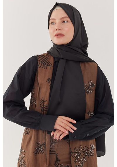 Mirsoy Scarf Kum Saten Şal - Siyah Siyah