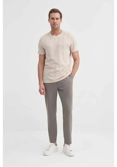 Cazador Slim Fit Bisiklet Yaka Örme Düz Tişört Bej