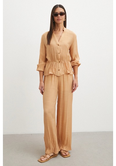 Uterpe Crinkle Wide Leg Pantolon Hardal